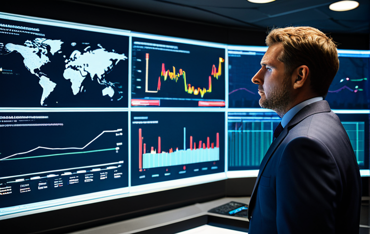 A highly focused professional supply chain manager, dressed in a modest business suit, stands in a sophisticated, dimly lit control room. Large, translucent screens surround them, displaying intricate data visualizations of global logistics networks, real-time analytics, and predictive models. The manager's gaze is thoughtful, analyzing potential disruptions and optimization opportunities. The scene conveys strategic decision-making and preparedness in a dynamic environment. Perfect anatomy, correct proportions, well-formed hands, proper finger count, natural body proportions, natural pose. Professional photography, high quality, fully clothed, appropriate attire, modest clothing, safe for work, appropriate content, professional dress, family-friendly.
