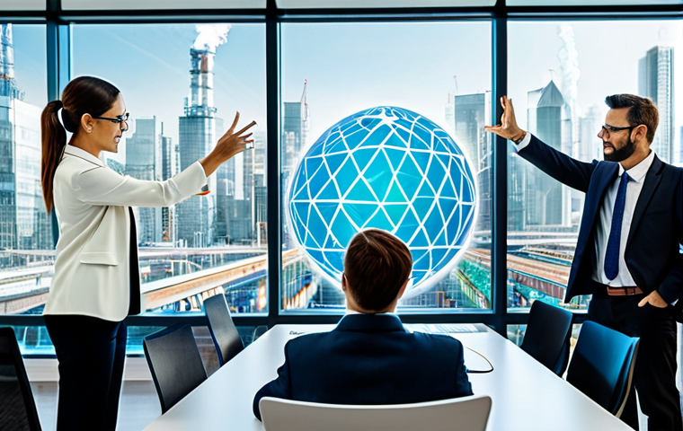 **

A diverse team of professionals, fully clothed in business attire, collaborating around a holographic projection of a global supply chain network. The network highlights sustainable practices (e.g., green energy icons, recycling symbols). Background: A brightly lit, modern office with large windows overlooking a bustling cityscape. Safe for work, appropriate content, professional, family-friendly, perfect anatomy, correct proportions, natural pose, well-formed hands, proper finger count, natural body proportions.

**