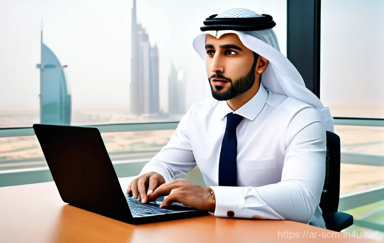 공급망관리 연봉협상 전략 - A confident and focused young Arab professional, dressed in stylish business attire, sits at a conte...