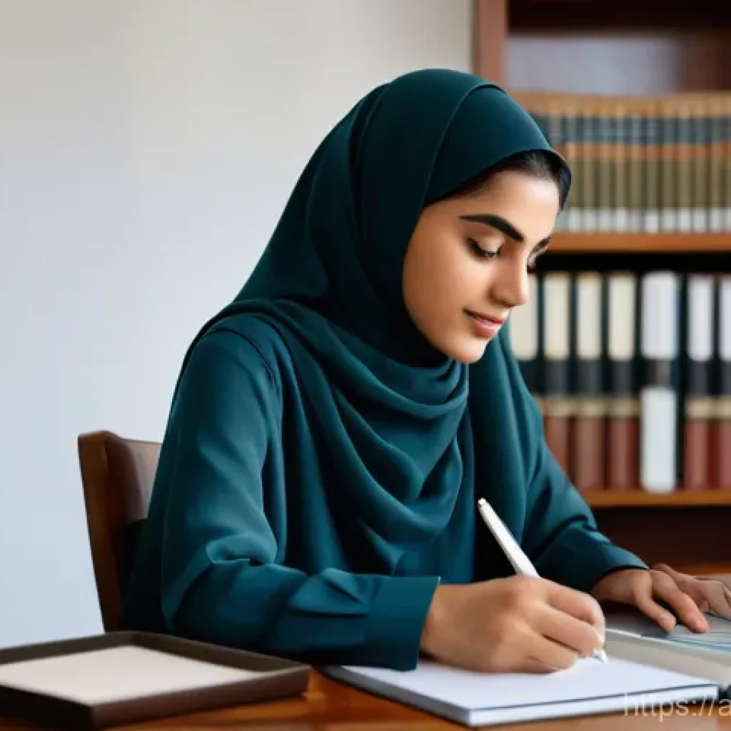 SCM 자격증 온라인 시험 후기 - **Prompt:** A focused Arab female student in her late 20s, wearing modest, contemporary attire (e.g....