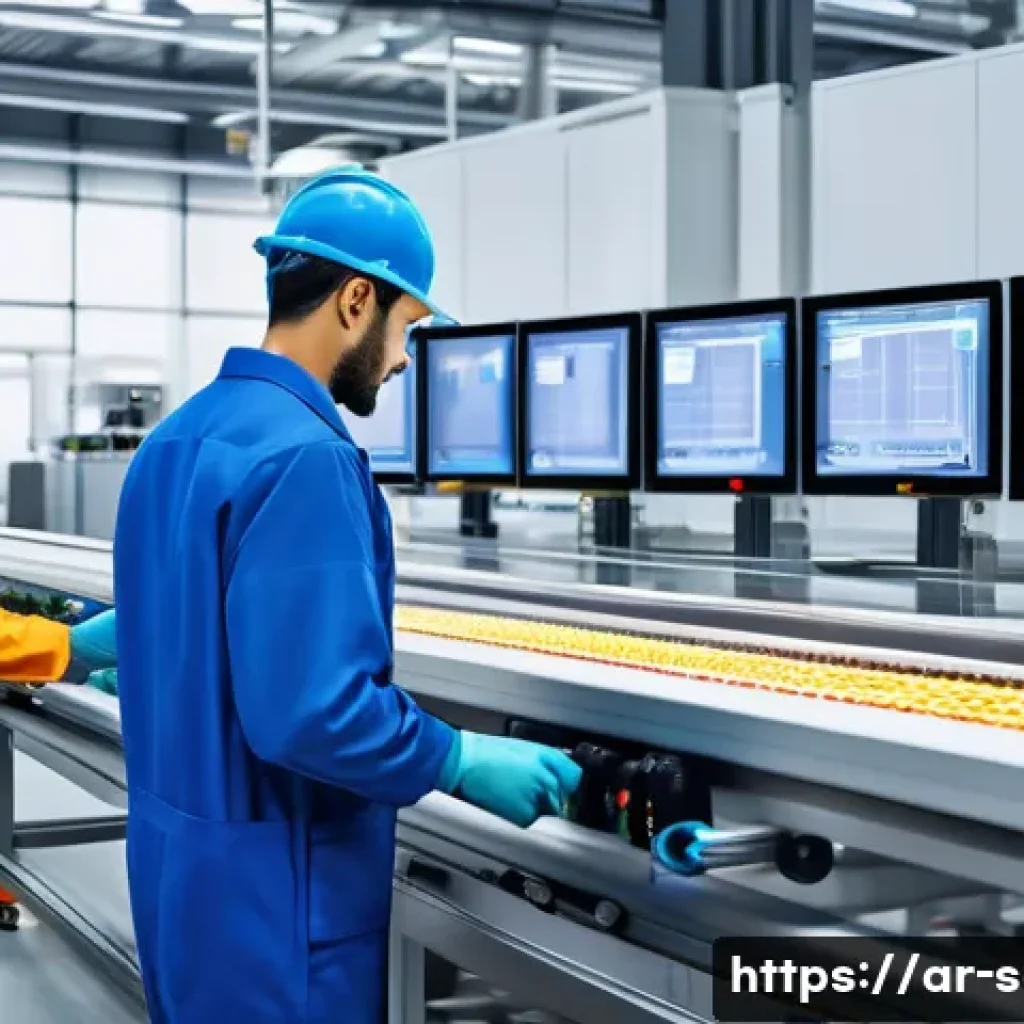 공급망관리와 Lean Manufacturing - A modern industrial factory interior showcasing an organized production line with workers in appropr...