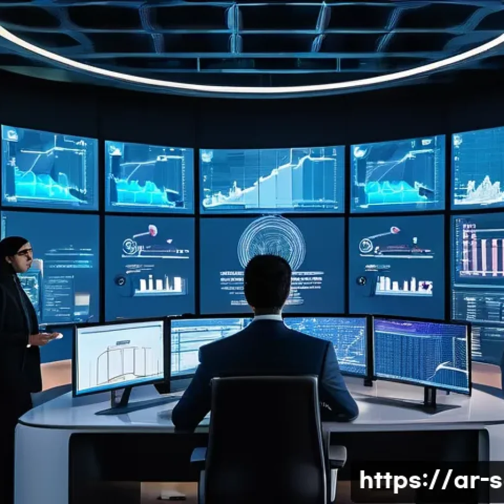 공급망관리 관련 주요 산업 동향 - A futuristic supply chain control room in a Middle Eastern corporate office, featuring diverse profe...