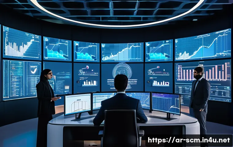 공급망관리 관련 주요 산업 동향 - A futuristic supply chain control room in a Middle Eastern corporate office, featuring diverse profe...