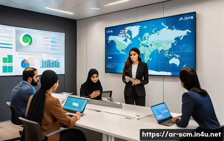 공급망관리와 실무형 교육 프로그램 - A professional corporate training session set in a modern office environment in the Middle East, fea...