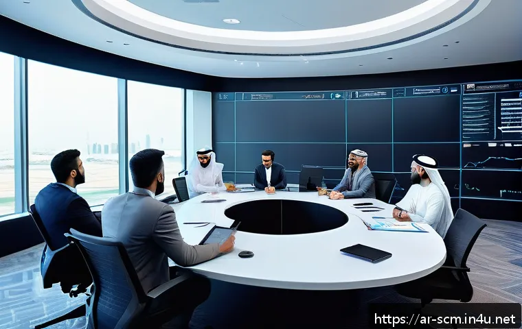 공급망관리 실무에서의 시간 관리 기법 - A modern Middle Eastern logistics office scene showing a diverse team of professionals in business c...