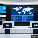 공급망관리와 기술 기반 문제 해결 사례 - A modern digital supply chain control center in Riyadh, with diverse Arab professionals monitoring l...